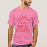 コケお洒落ット弓結び結びブライダルシャワー Tシャツ<br><div class="desc">コケお洒落ット弓は結び結び付けボホモダン手書きブライダルシャワーパエレガントーパーティー好きdecor一致tシャツのデザイン。赤コンテンポラリーとピンクのコレクション。</div>