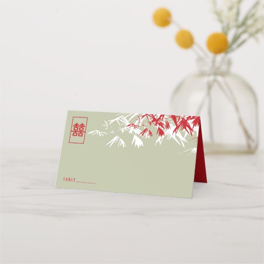 コケと赤い竹葉の二重西中国の結婚湖 プレイスカード (正面)