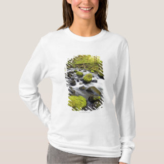 コケによって流れる水は流れの石を覆いました Tシャツ