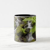 コケはぼやけられた水およびシダで石を覆いました ツートーンマグカップ (中央)