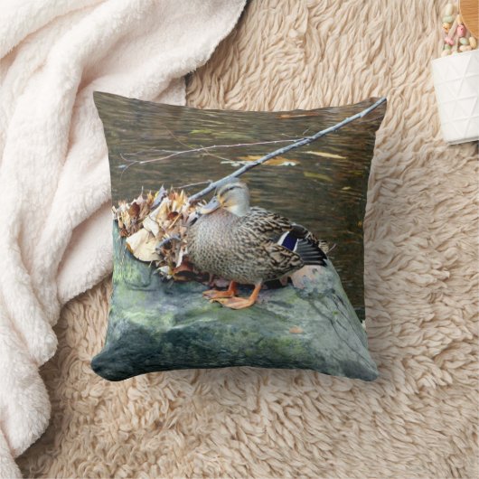 コケむした石の枕のマガモのアヒル(メス) クッション (ブランケット)