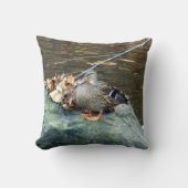 コケむした石の枕のマガモのアヒル(メス) クッション (正面)