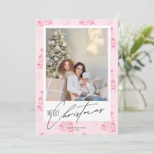 コケエレガントットクリスマスツリーピンクボウ1写真 シーズンカード (スタンド正面)