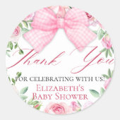 コケエレガントットピンクボウとバラありがとう ラウンドシール (正面)