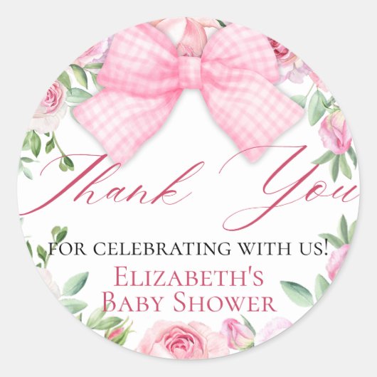 コケエレガントットピンクボウとバラありがとう ラウンドシール (正面)