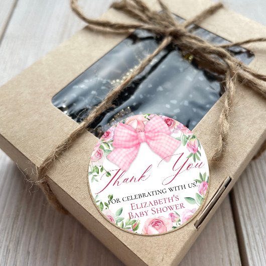 コケエレガントットピンクボウとバラありがとう ラウンドシール