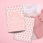 コケエレガントットピンクボウ女の子ベビーシャワー 招待状