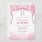 コケエレガントットピンクボウ金ゴールドグリッター誕生日 招待状 (正面)