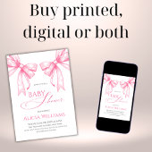 コケエレガントットピンク弓ガールベビーシャワー 招待状