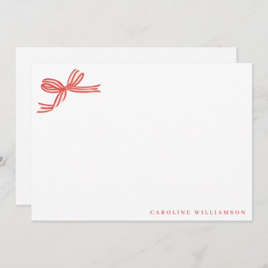 コケエレガントット式レッド弓パーソナライズされた文具 サンキューカード (正面/裏面)