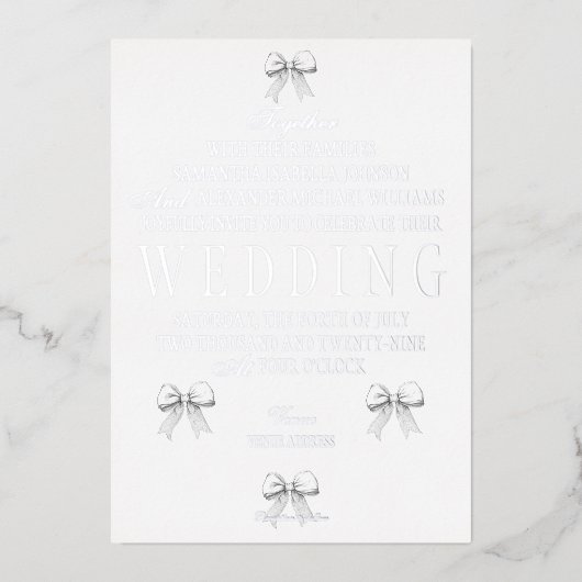 コケエレガントット手引き弓と結婚の誓い 箔招待状 (正面)