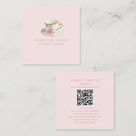 コケエレガントッ名門私立校風のクティーカップと弓 スクエア名刺 (正面/裏面)