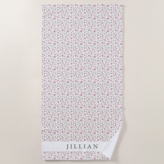 コケガーリーット花柄 | 名パーソナライズされた前 ビーチタオル (正面)