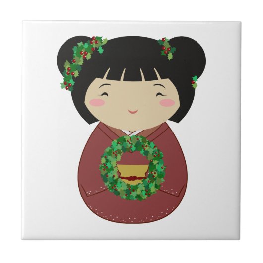 コケシのクリスマスリース タイル (正面)