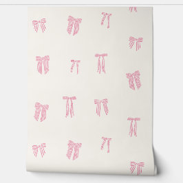 コケストライプのットがクリームでピンクに弓 壁紙