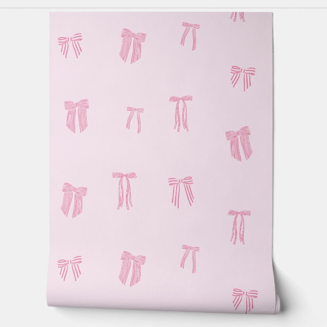 コケストライプのットがライトピンクでピンクに弓 壁紙 (ほどく)