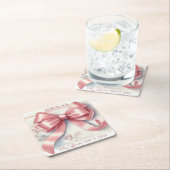 コケッエレガントクピンクボウベイビーシャワーガール スクエアペーパーコースター (インサイチュ)