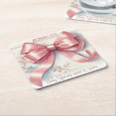 コケッエレガントクピンクボウベイビーシャワーガール スクエアペーパーコースター (アングル)