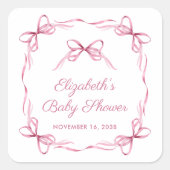 コケッエレガントトがピンクのベビーガールシャワーを弓 スクエアシール (正面)