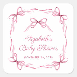 コケッエレガントトがピンクのベビーガールシャワーを弓 スクエアシール