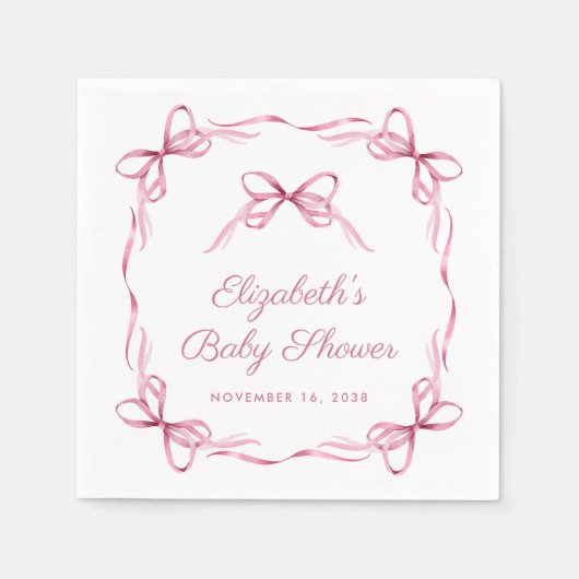 コケッエレガントトがピンクのベビーガールシャワーを弓 スタンダードカクテルナプキン (正面)