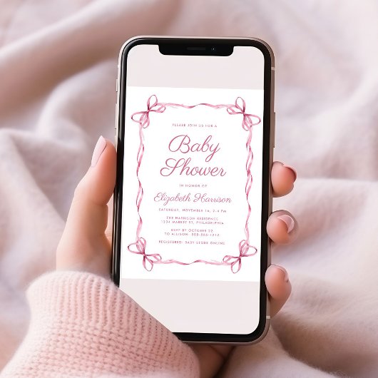 コケッエレガントトがピンクのベビーガールシャワーを弓 招待状