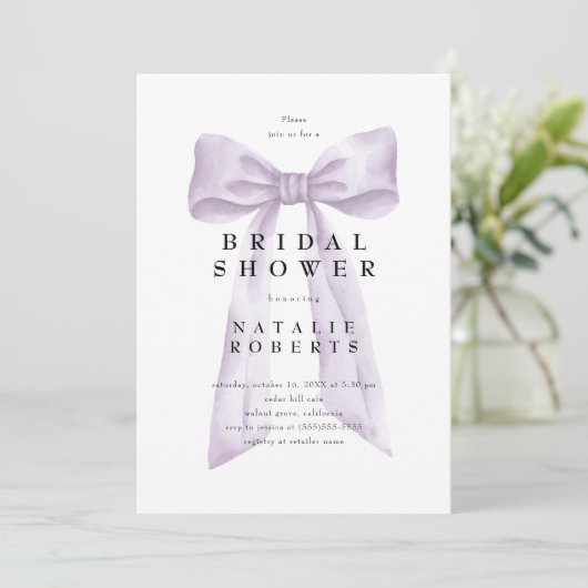 コケッエレガントトダスティパープルボウブライダルシャワー 招待状 (スタンド正面)