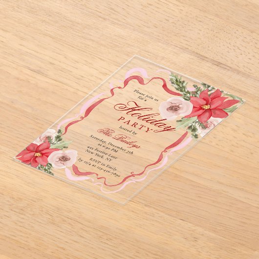 コケッエレガントトフローラクリスマスパーティー アクリル招待状 (レイダウン)