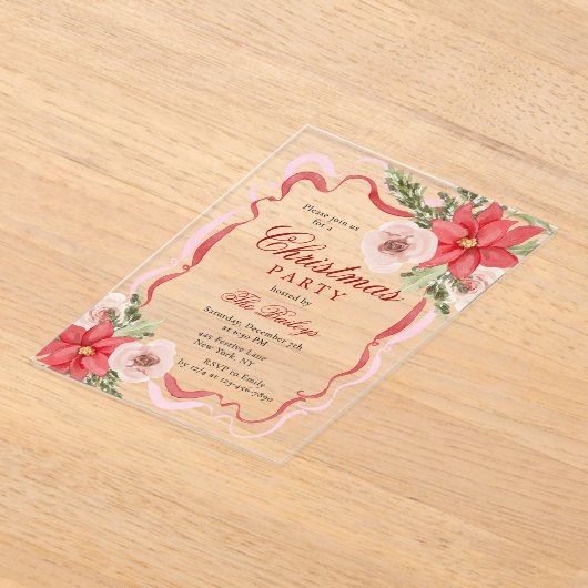 コケッエレガントトフローラクリスマスパーティー アクリル招待状 (レイダウン)