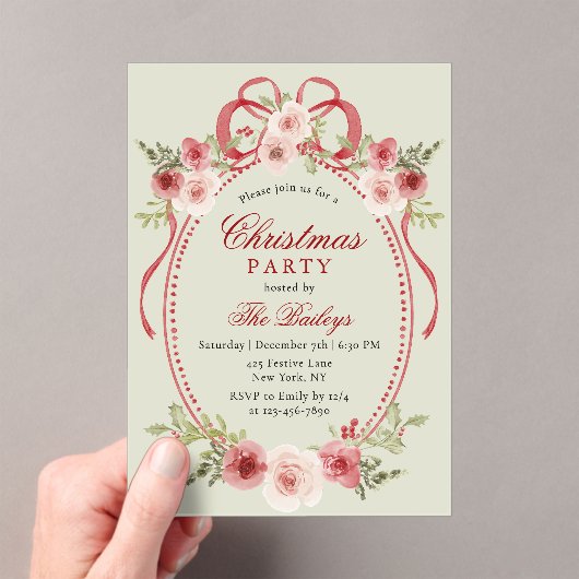 コケッエレガントトフローラクリスマスパーティー アクリル招待状 (インサイチュ (ポータブル))