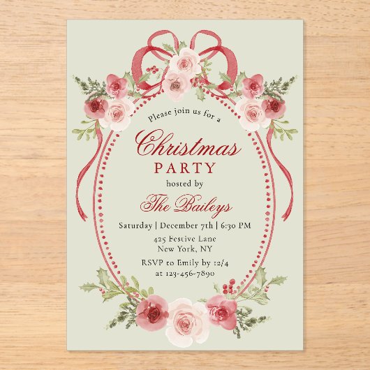 コケッエレガントトフローラクリスマスパーティー アクリル招待状 (正面)