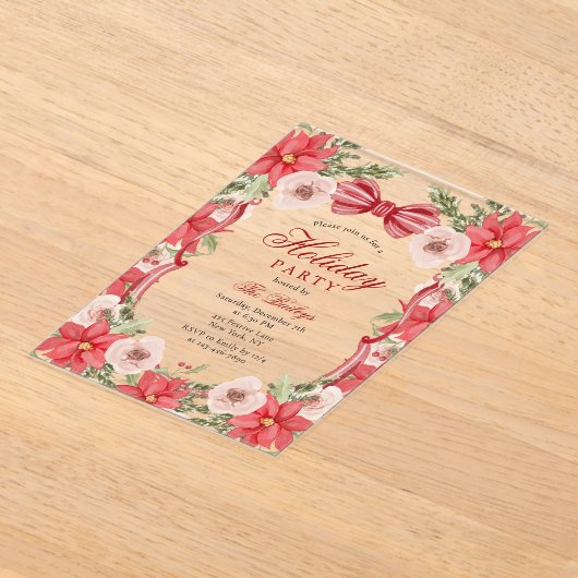 コケッエレガントトフローラクリスマスホリデーパーティー アクリル招待状 (レイダウン)