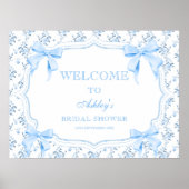 コケッエレガントトブルーボウブライダルシャワー歓迎 ポスター (正面)