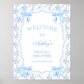 コケッエレガントトブルーボウブライダルシャワー歓迎 ポスター (正面)