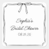 コケッエレガントト手描き弓かわいいブライダルシャワー スクエアシール (正面)