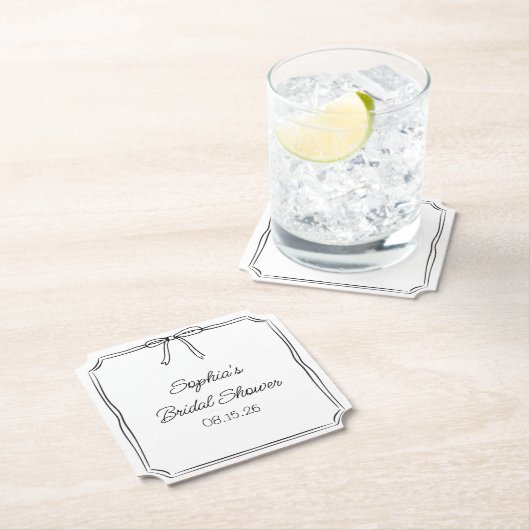 コケッエレガントト手描き弓かわいいブライダルシャワー ペーパーコースター (インサイチュ)