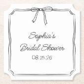 コケッエレガントト手描き弓かわいいブライダルシャワー ペーパーコースター (正面)