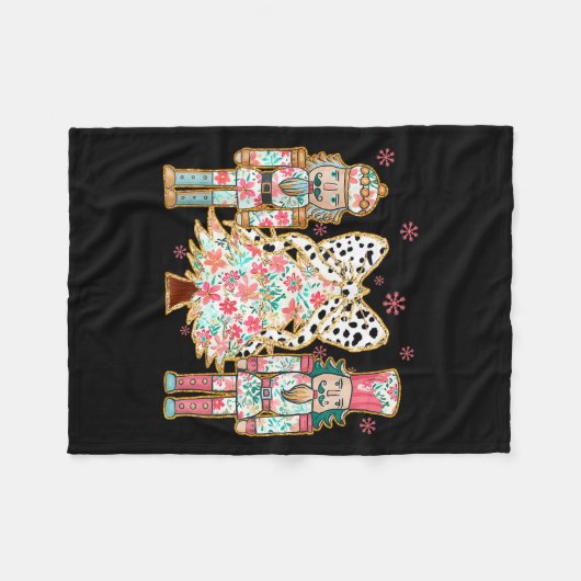 コケッカラフルト弓フローラくるみ割りクリスマス フリースブランケット (正面(横))