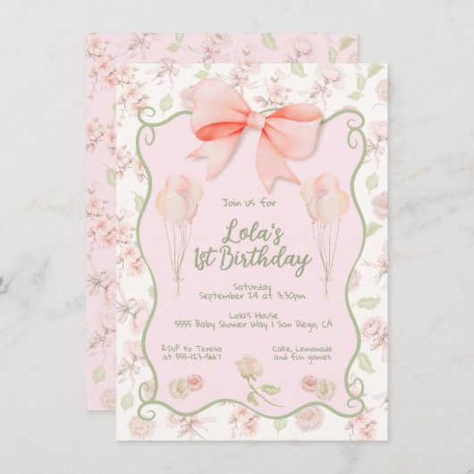 コケッガーリークピンクボウトイレバースデーパーティー 招待状 (正面/裏面)