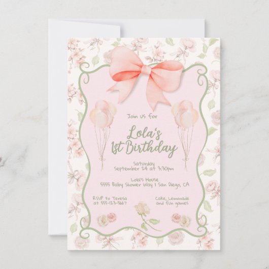 コケッガーリークピンクボウトイレバースデーパーティー 招待状 (正面)