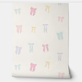 コケッストライプのト弓ミントピンク黄色薄紫クリーム 壁紙