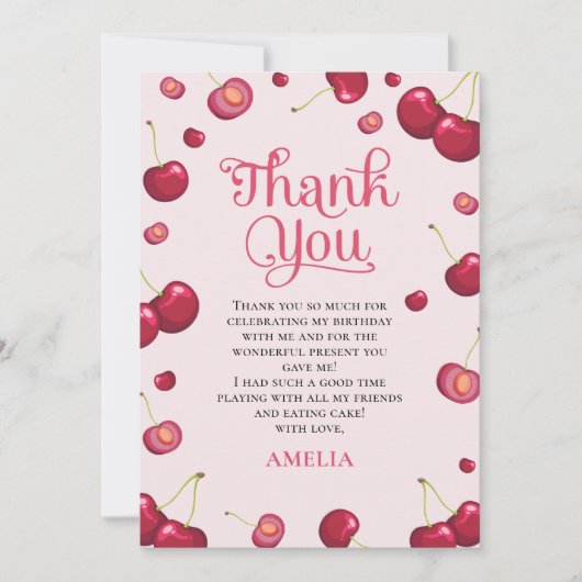 コケッティーチェリーガール誕生日感謝カード サンキューカード (正面)