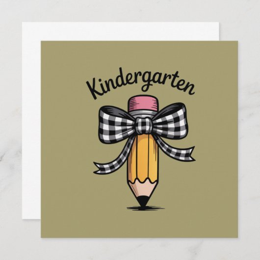 コケッティー鉛筆リボン幼稚園の先生 学校 招待状 (正面/裏面)