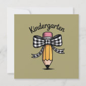 コケッティー鉛筆リボン幼稚園の先生 学校 招待状 (正面)