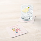 コケッティー ピンク リボン ブライズメイド パーティー スクエアペーパーコースター (インサイチュ)