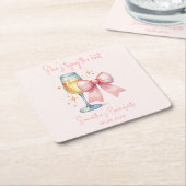 コケッティー ピンク リボン ブライズメイド パーティー スクエアペーパーコースター (アングル)