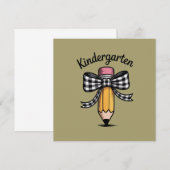 コケッティー 鉛筆 リボン 幼稚園 先生 学校 招待状 (正面/裏面)