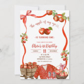 コケッティ ウェーブ ボウ アップル 1歳の誕生日 招待状 (正面)