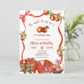 コケッティ ウェーブ ボウ アップル 1歳の誕生日 招待状 (スタンド正面)