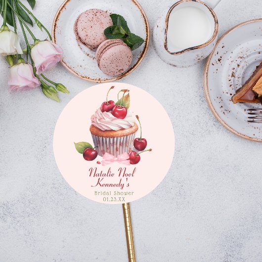 コケッティ エステティック ピンク ボウ チェリー ケーキ ファンシー ガール ラウンドシール